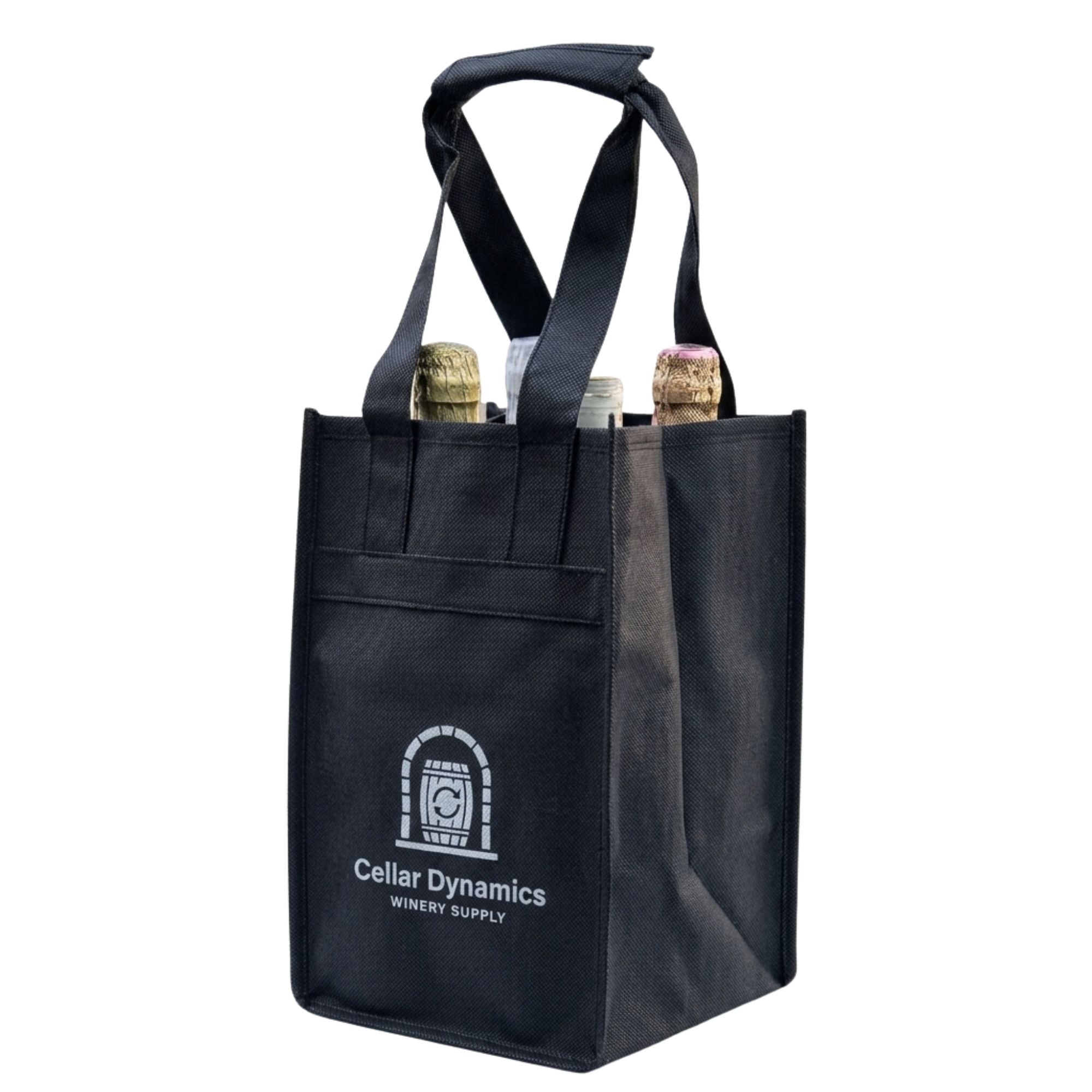 4 Bottle – Wine Tote, Black – Custom Print – Pack of 100 Cellar Dynamics