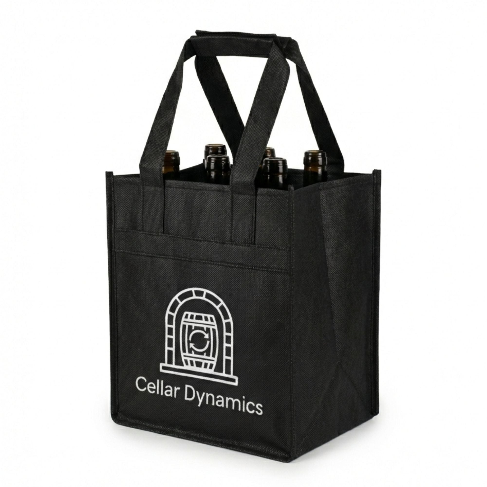 6 Bottle – Wine Tote, Black – Custom Print – Pack of 100 Cellar Dynamics