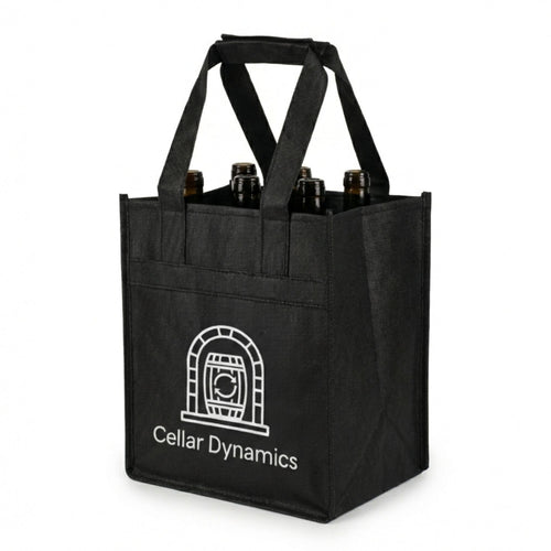6 Bottle – Wine Tote, Black – Custom Print – Pack of 100 Cellar Dynamics