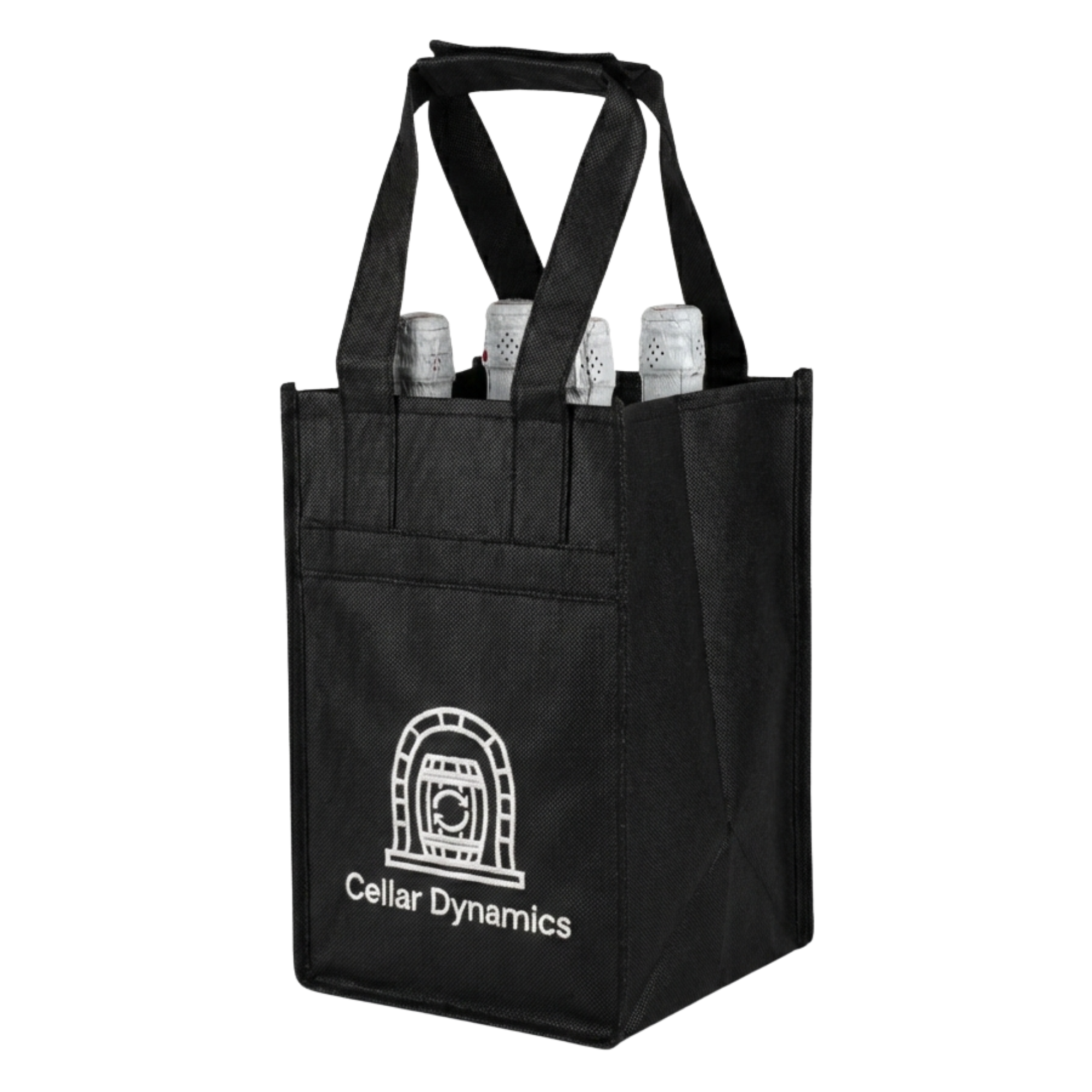 4 Bottle – Wine Tote, Black – Custom Print – Pack of 100 Cellar Dynamics