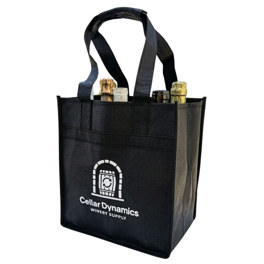 6 Bottle – Wine Tote, Black – Custom Print – Pack of 100 Cellar Dynamics