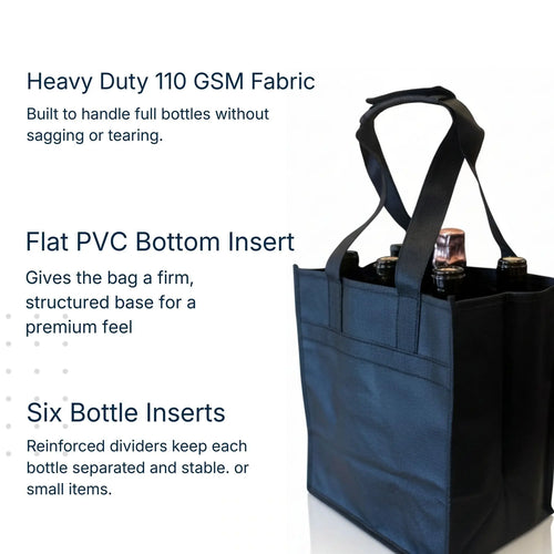 6 Bottle – Wine Tote, Black – Pack of 5 Cellar Dynamics