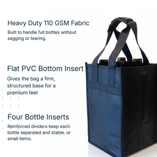 4 Bottle – Wine Tote, Black – Pack of 100 Cellar Dynamics