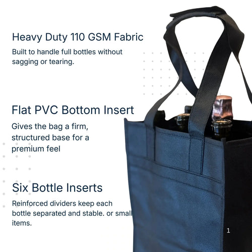 6 Bottle – Wine Tote, Black – Pack of 1 Cellar Dynamics